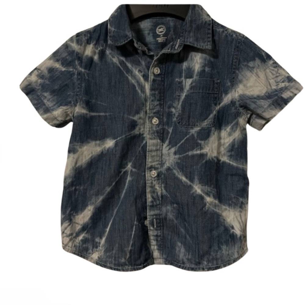Wonder Nation Toddler Boy Short Sleeve Jean Tye Dye Button Down Shirt Size 4T